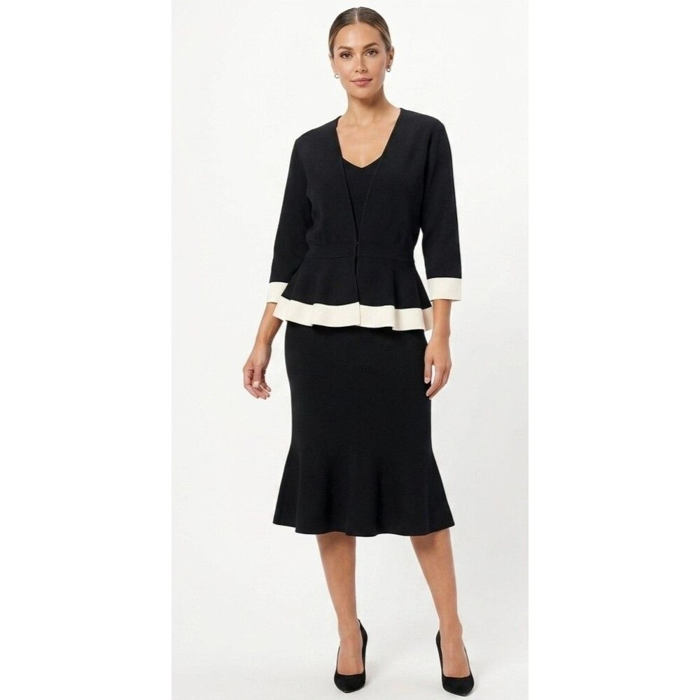 New York & Company Eva Mendes Women's 2 Pcs Skirt Suite Set Black Flare Large L